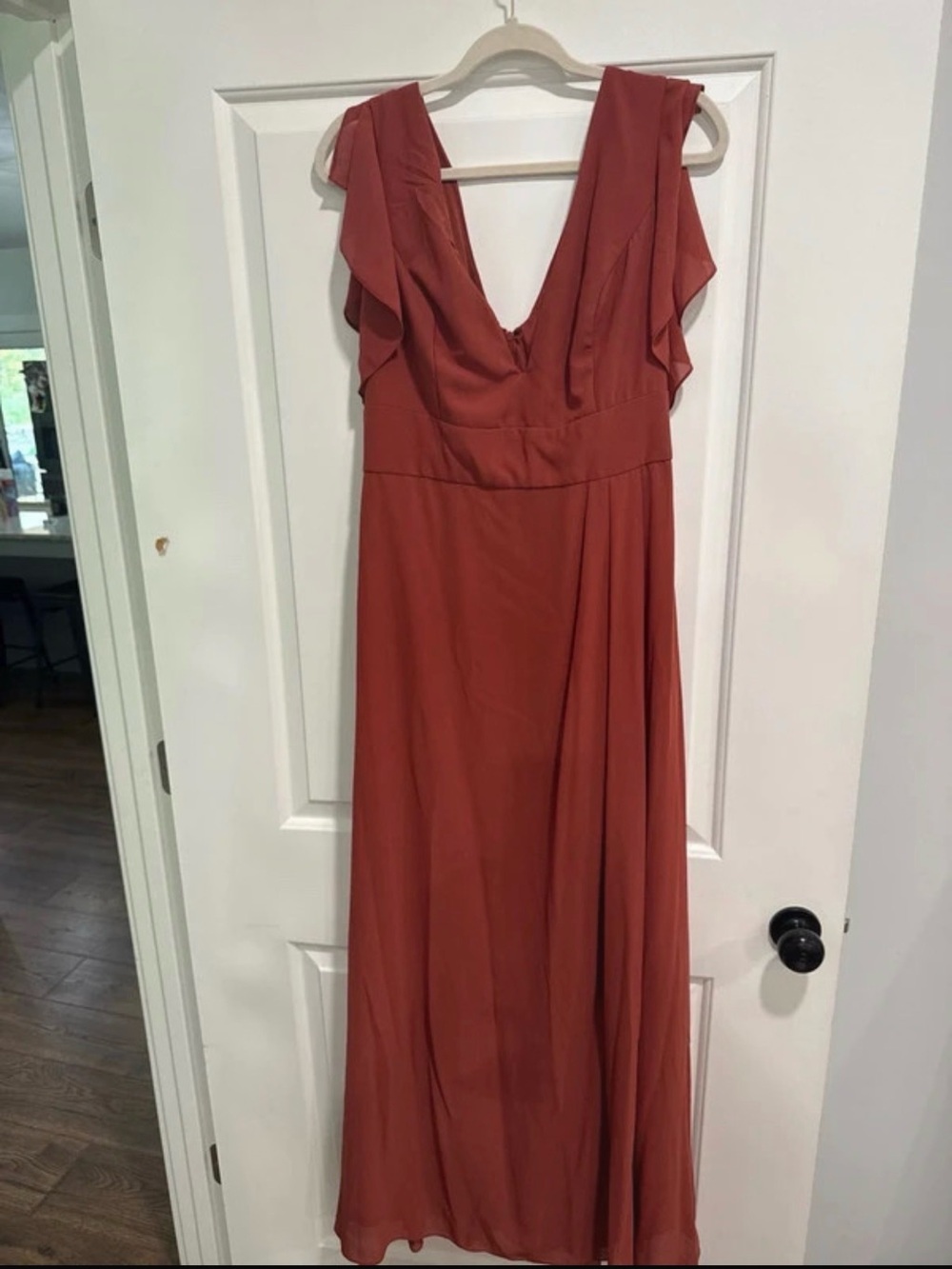 Cinnamon David’s Bridal Flutter Sleeve Bridesmaid Dress
